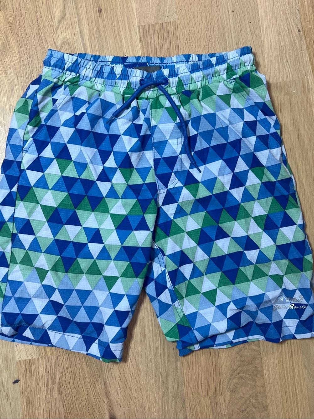 Eddie Bauer Boys Size 7/8 Blue & Green Geometric Kids Swim Trunks